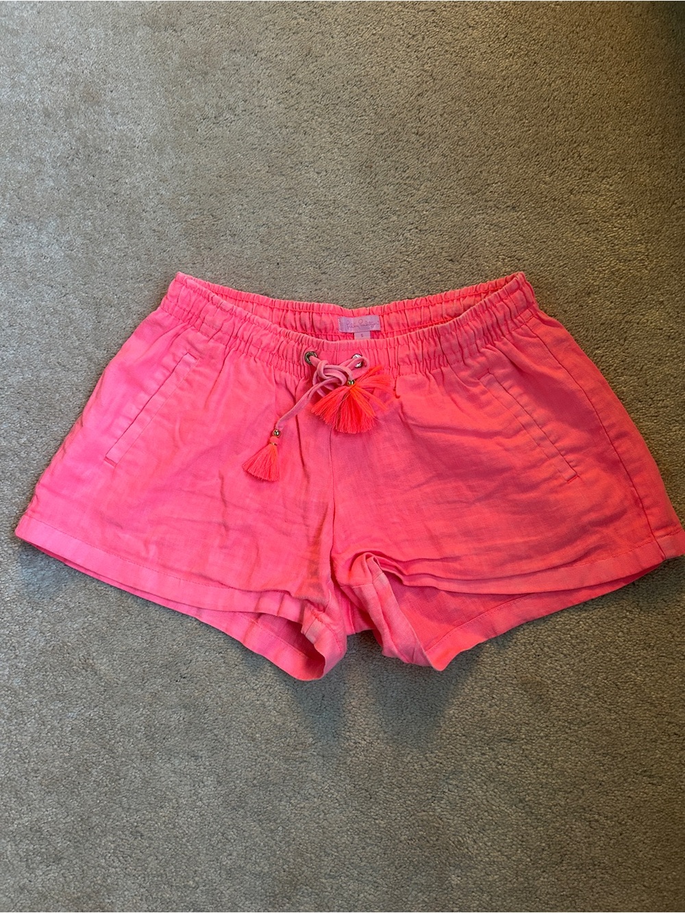 Women's Pink Drawstring Linen Shorts